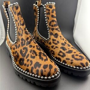 Alexander Wang Spencer Brown Black Fur Dyed Calf Leopard Print Booties Size 7